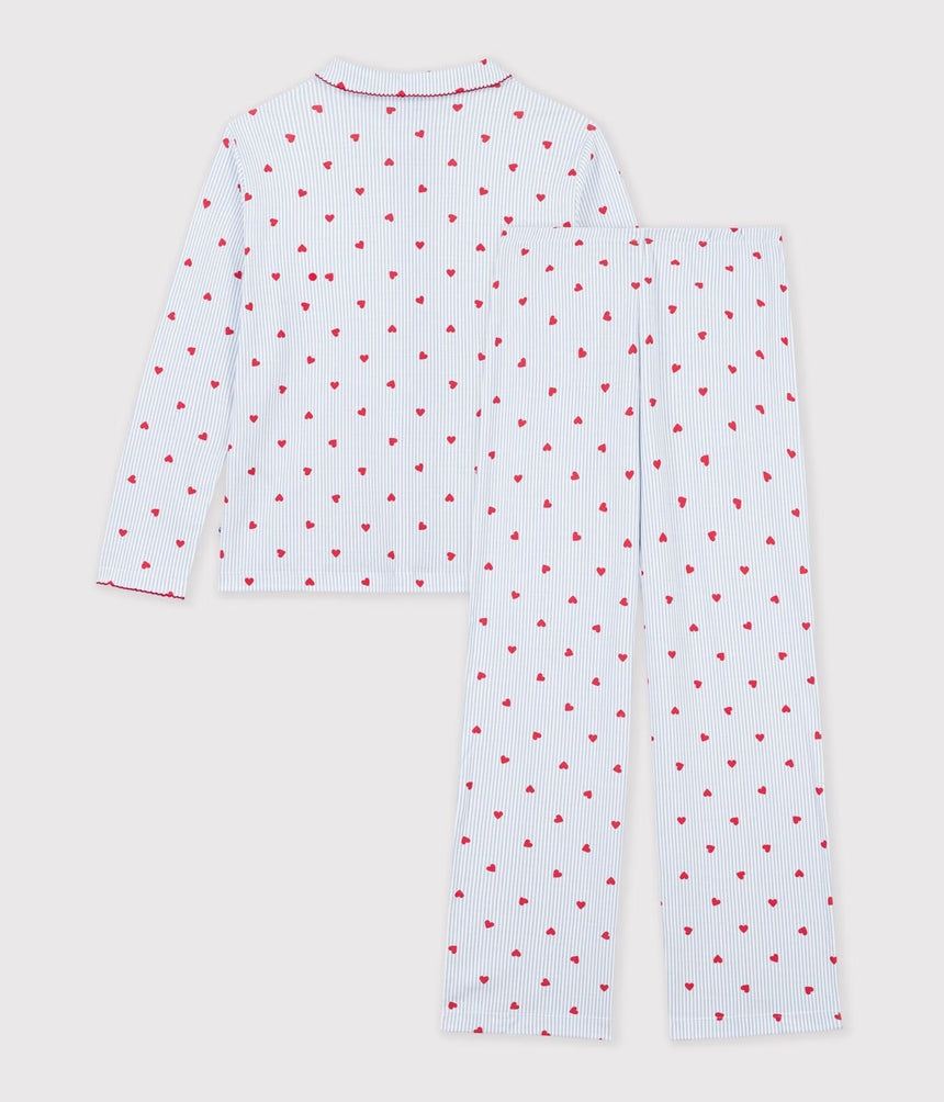 WOMEN'S BUTTONED STRIPE AND HEART PRINT COTTON PYJAMAS