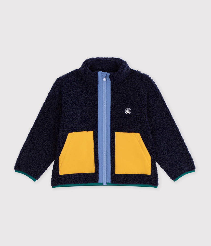 CHILDREN'S JACKET IN PLAIN COLOURBLOCK SHERPA