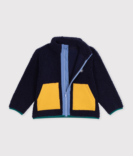 CHILDREN'S JACKET IN PLAIN COLOURBLOCK SHERPA