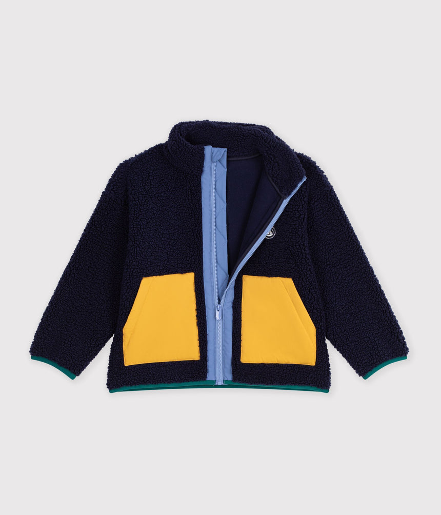 CHILDREN'S JACKET IN PLAIN COLOURBLOCK SHERPA