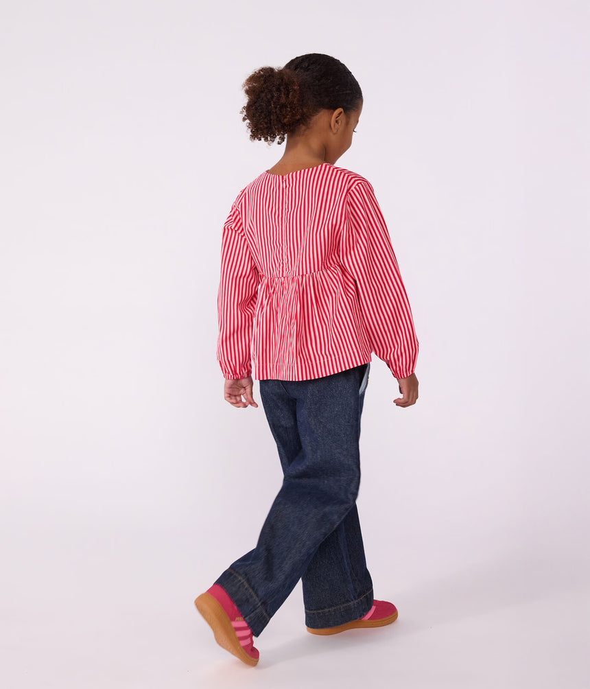 CHILDREN'S LONG-SLEEVED STRIPY COTTON BLOUSE