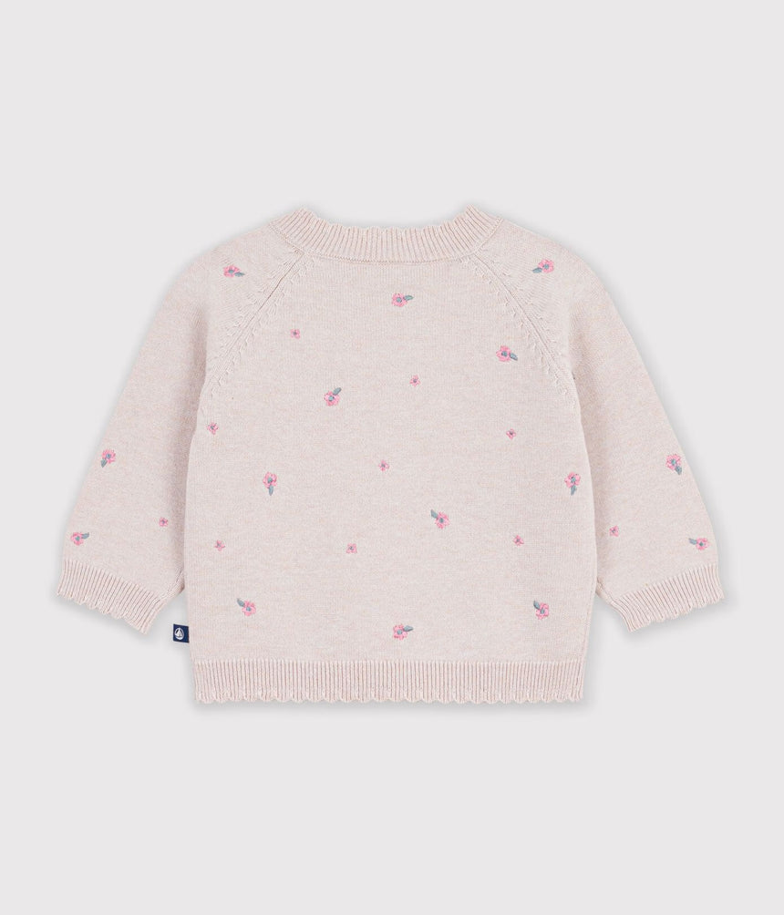 BABIES' JUMPER IN WOOL AND COTTON WITH EMBROIDERED FLOWERS