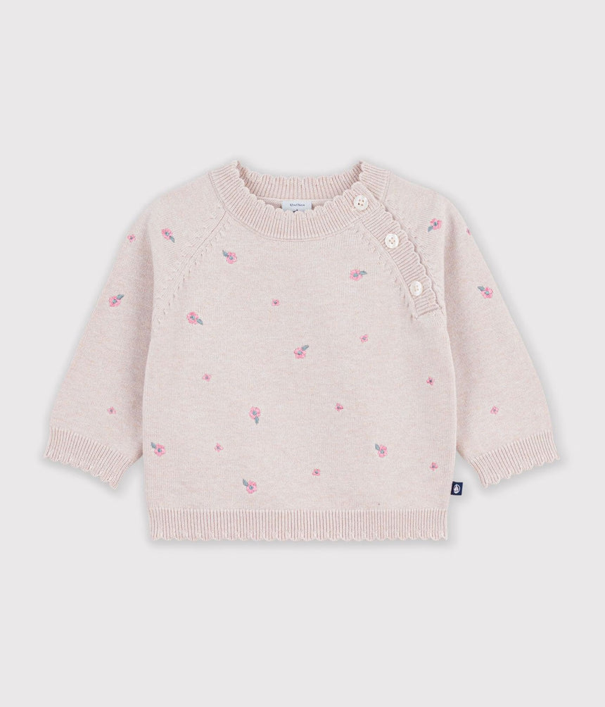 BABIES' JUMPER IN WOOL AND COTTON WITH EMBROIDERED FLOWERS