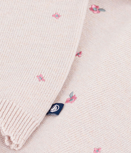 BABIES' JUMPER IN WOOL AND COTTON WITH EMBROIDERED FLOWERS