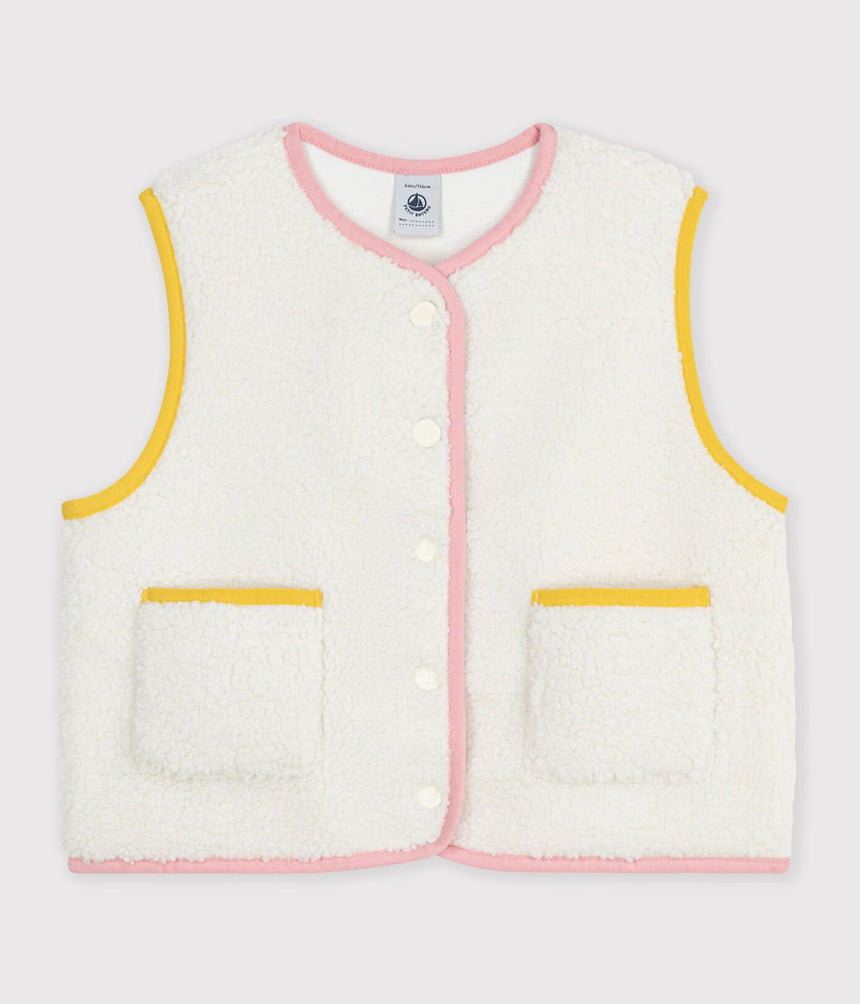 CHILDREN'S SLEEVELESS PLAIN SHERPA CARDIGAN