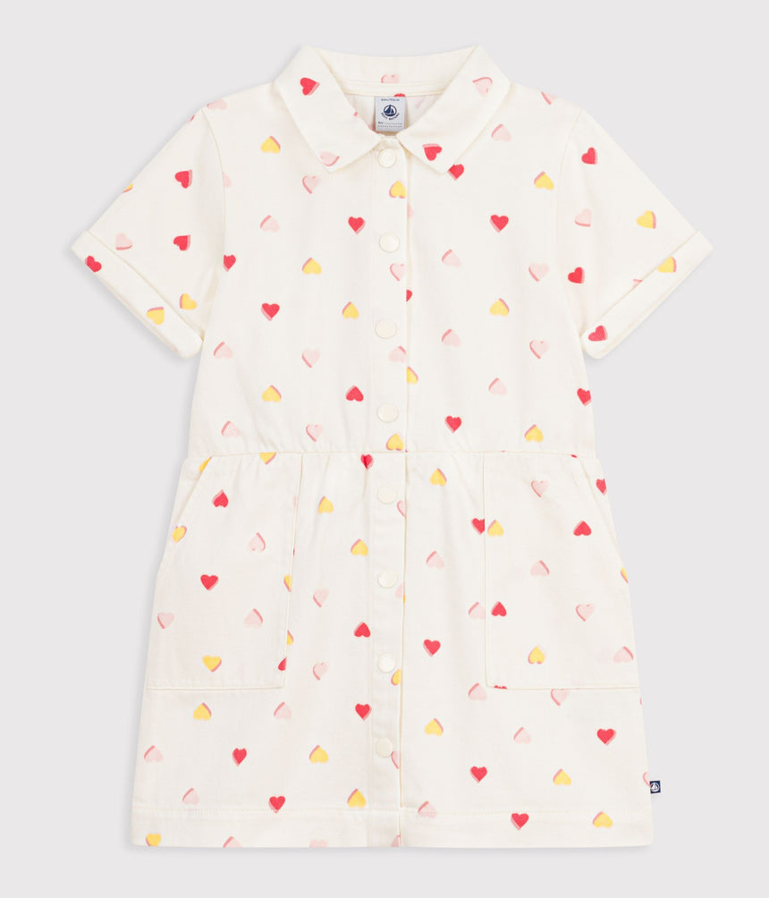 CHILDREN'S SHORT-SLEEVED COTTON DRESS PRINTED WITH HEARTS