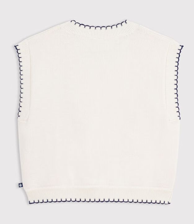 CHILDREN'S SLEEVELESS WOOL AND COTTON CABLE-KNIT JUMPER
