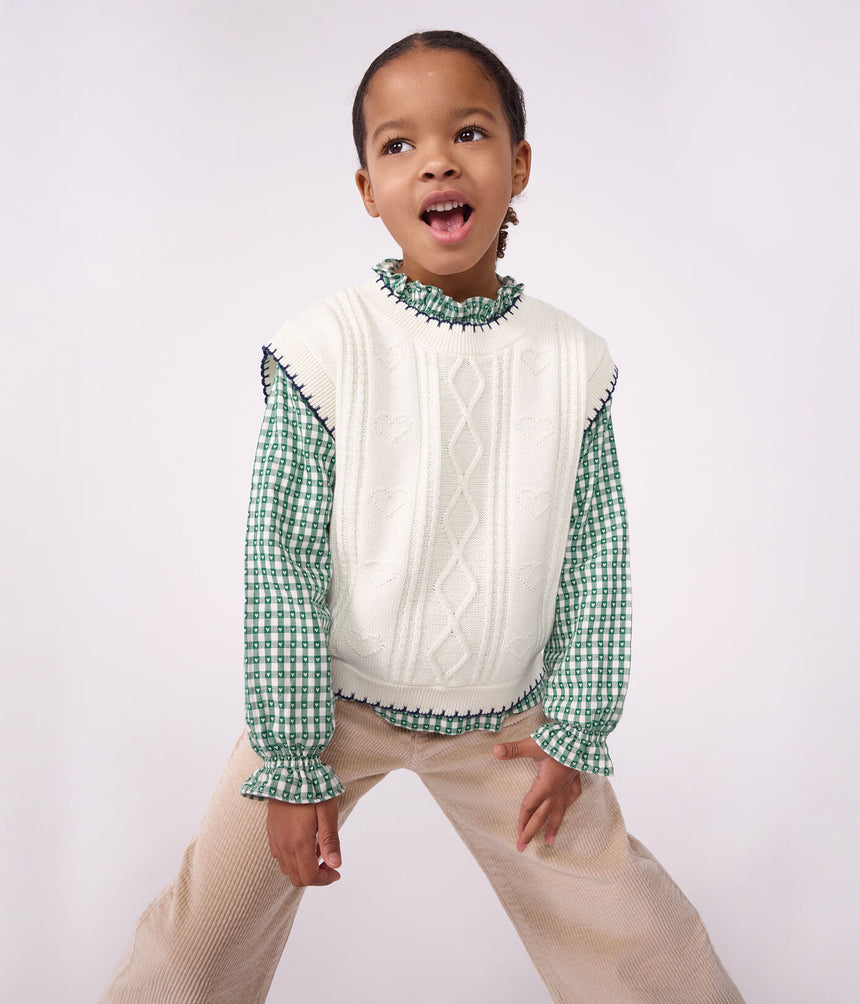 CHILDREN'S SLEEVELESS WOOL AND COTTON CABLE-KNIT JUMPER