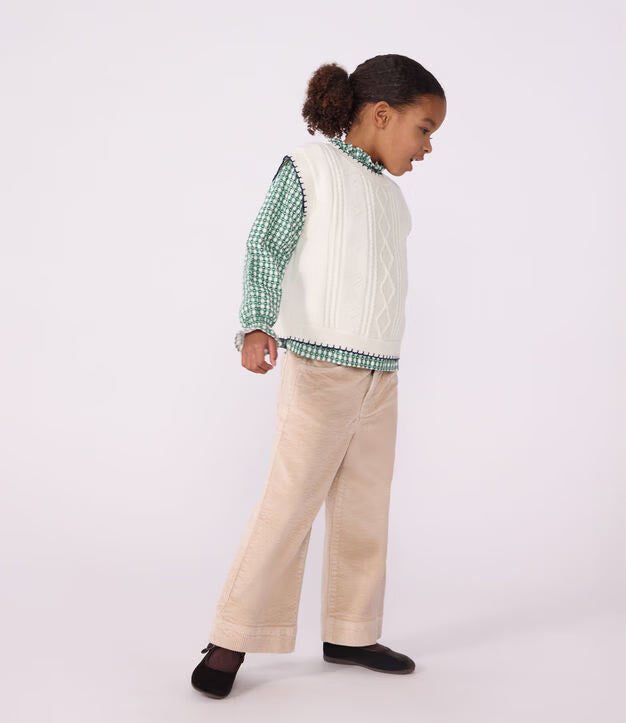 CHILDREN'S SLEEVELESS WOOL AND COTTON CABLE-KNIT JUMPER