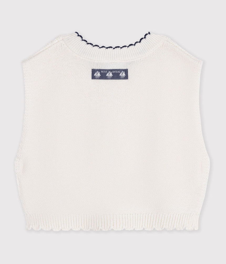 BABIES' SLEEVELESS WOOL AND COTTON KNIT JUMPER