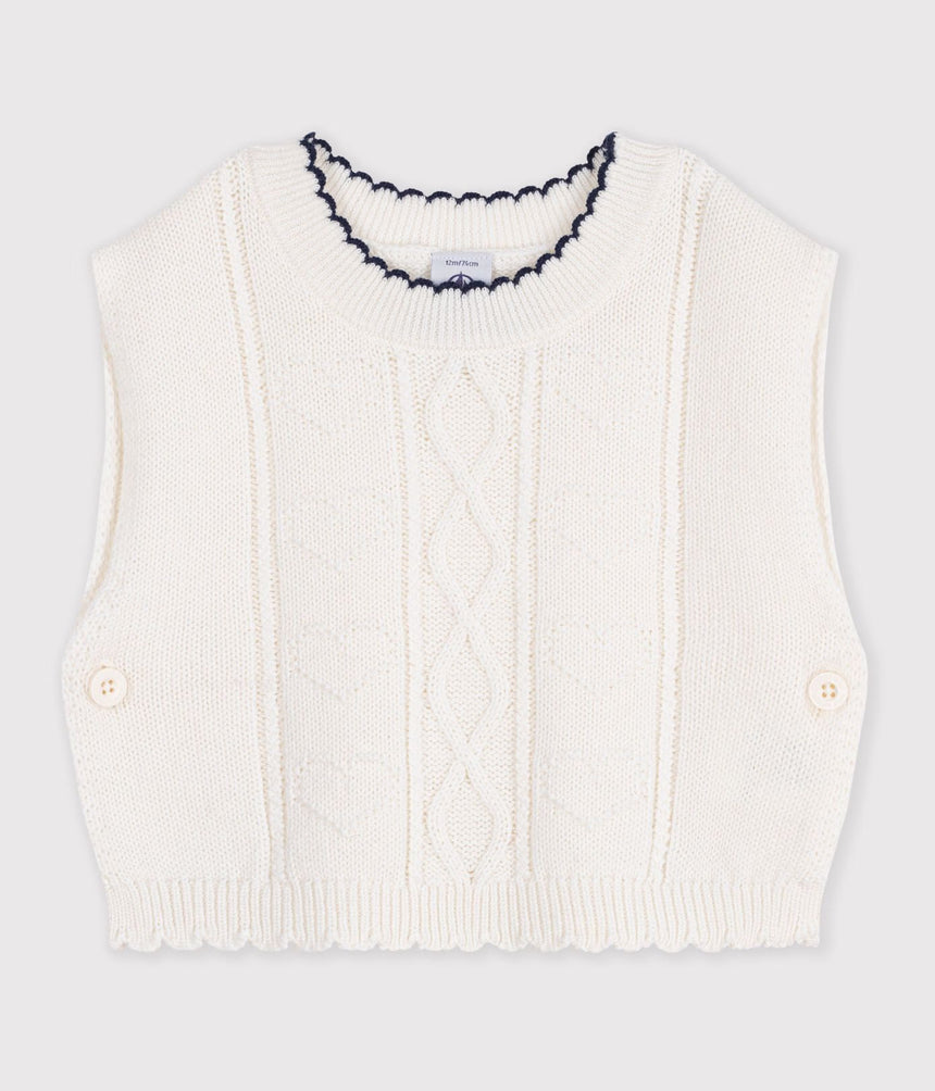 BABIES' SLEEVELESS WOOL AND COTTON KNIT JUMPER