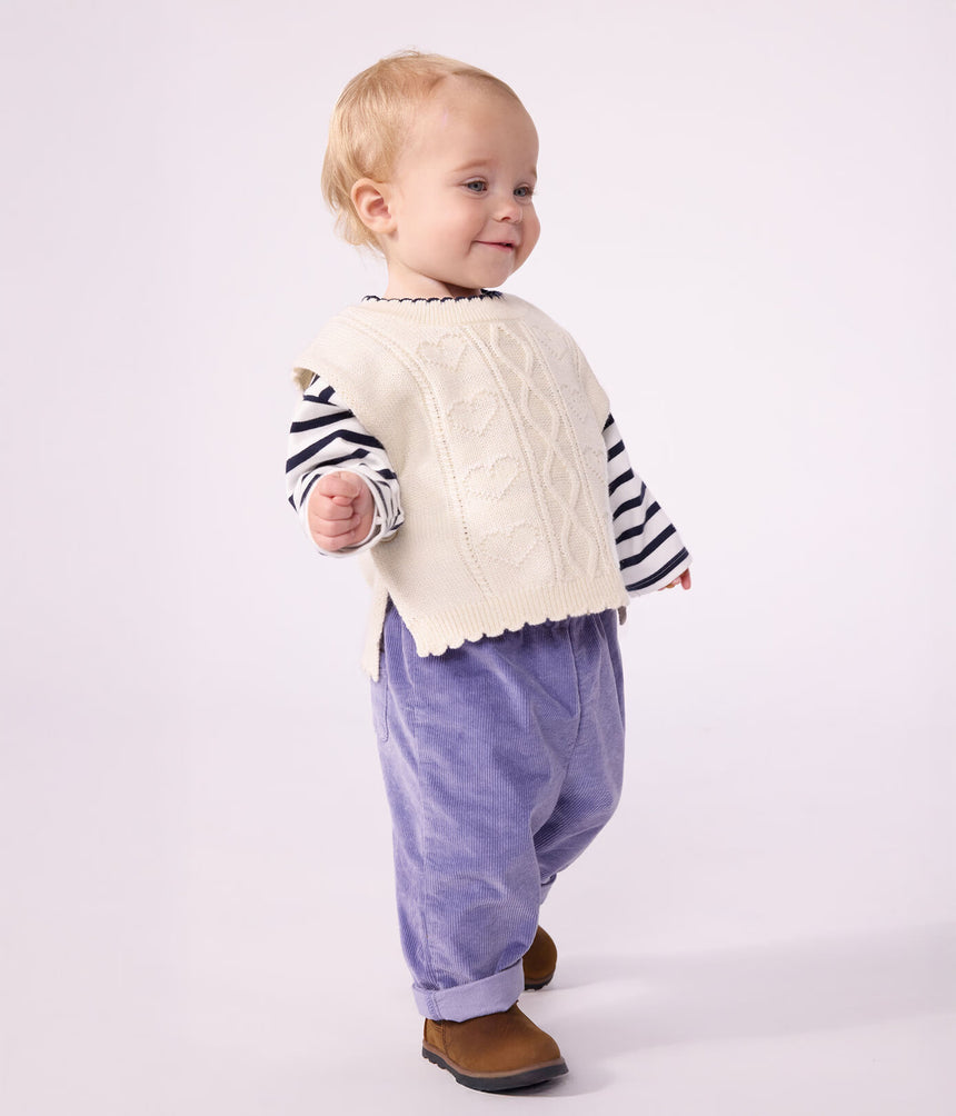 BABIES' SLEEVELESS WOOL AND COTTON KNIT JUMPER
