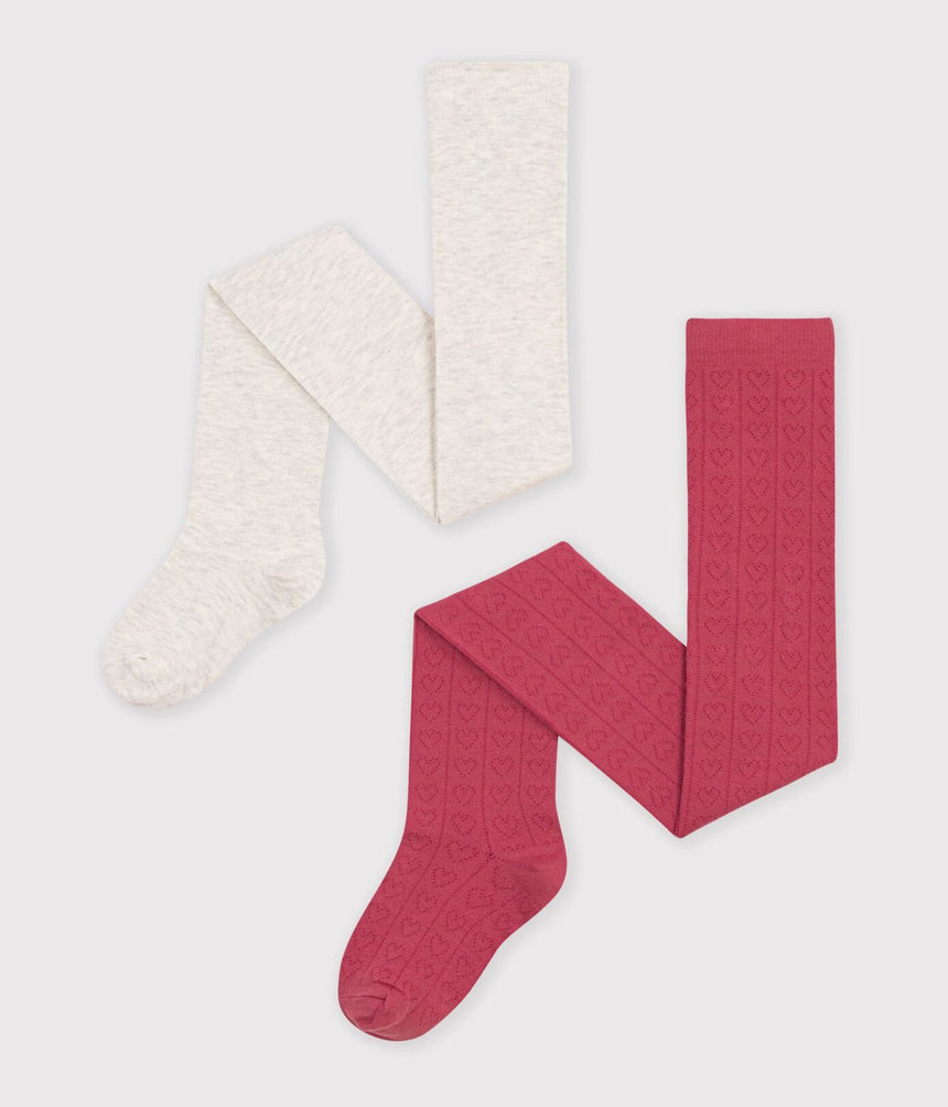 PACK OF 2 OPENWORK COTTON HEART PATTERN TIGHTS FOR CHILDREN