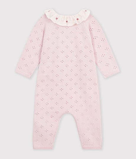 BABIES' JUMPSUIT IN WOOL AND COTTON KNIT WITH A PLAIN COLLAR