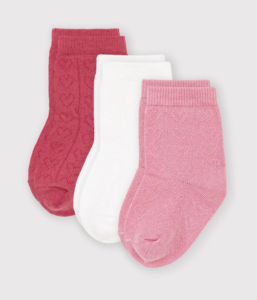 3 PAIRS OF BABIES' HEART-PATTERN OPENWORK COTTON SOCKS