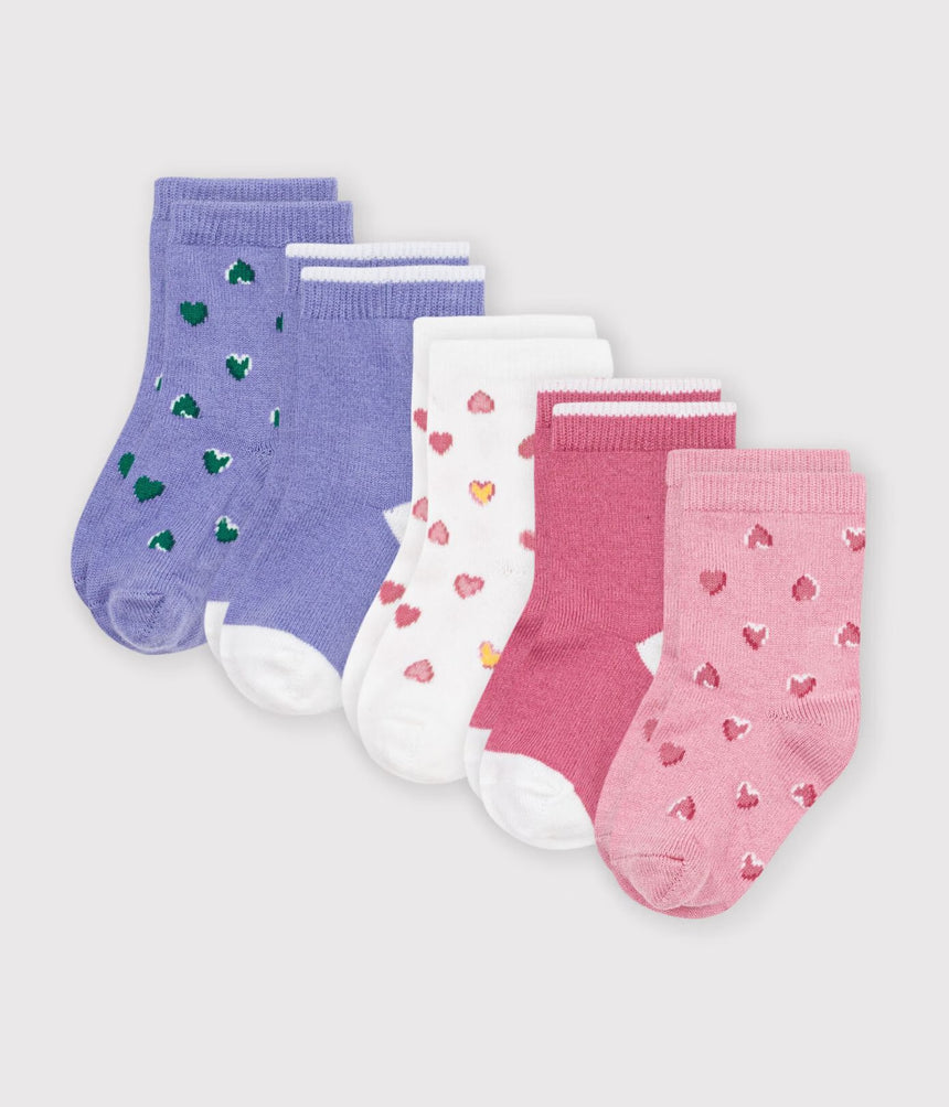 5 PAIRS OF BABIES' COTTON SOCKS WITH A HEART PRINT