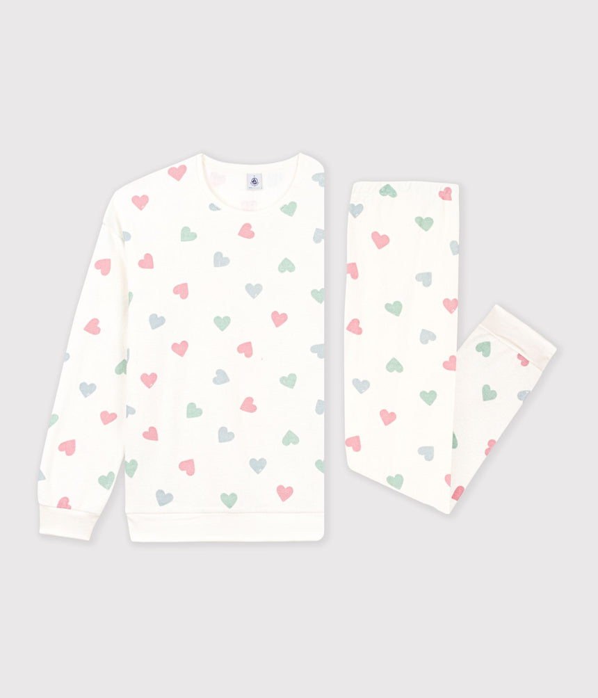 WOMEN'S COTTON TERRY PYJAMAS PRINTED WITH HEARTS