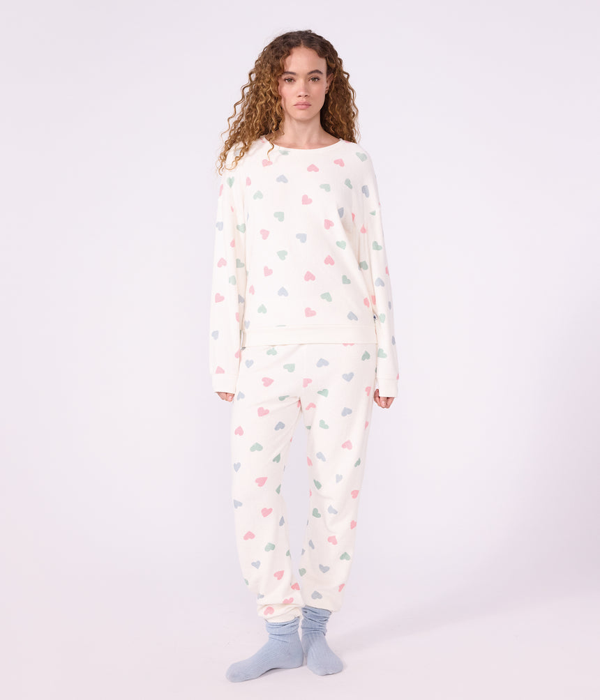 WOMEN'S COTTON TERRY PYJAMAS PRINTED WITH HEARTS