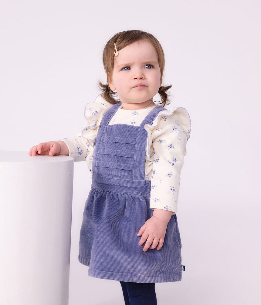BABIES' LONG-SLEEVED PLAIN CORDUROY DRESS