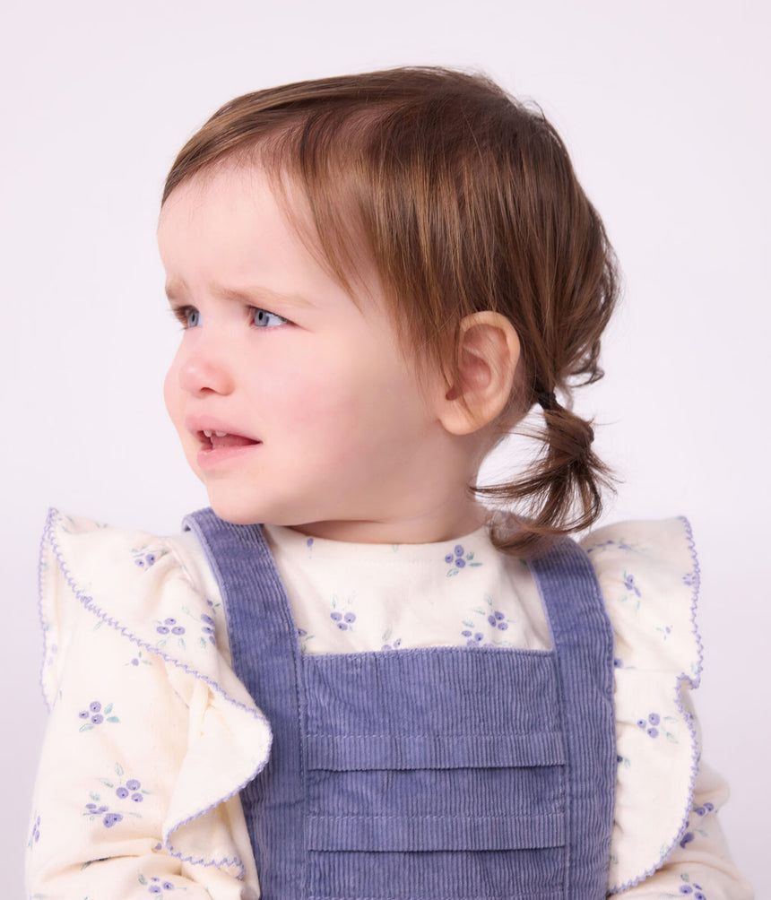 BABIES' LONG-SLEEVED PLAIN CORDUROY DRESS