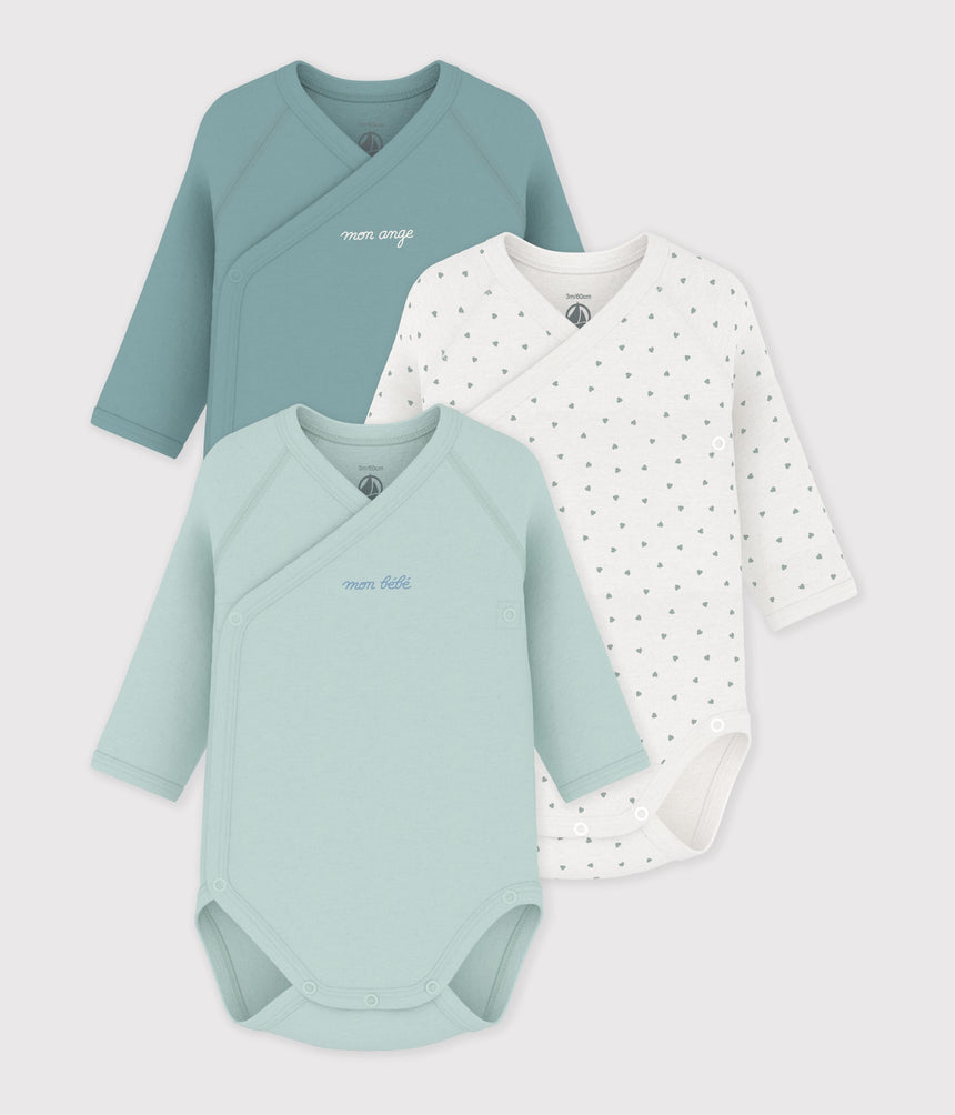 PACK OF LONG-SLEEVED PRINTED COTTON WRAPOVER BODIES FOR BABIES