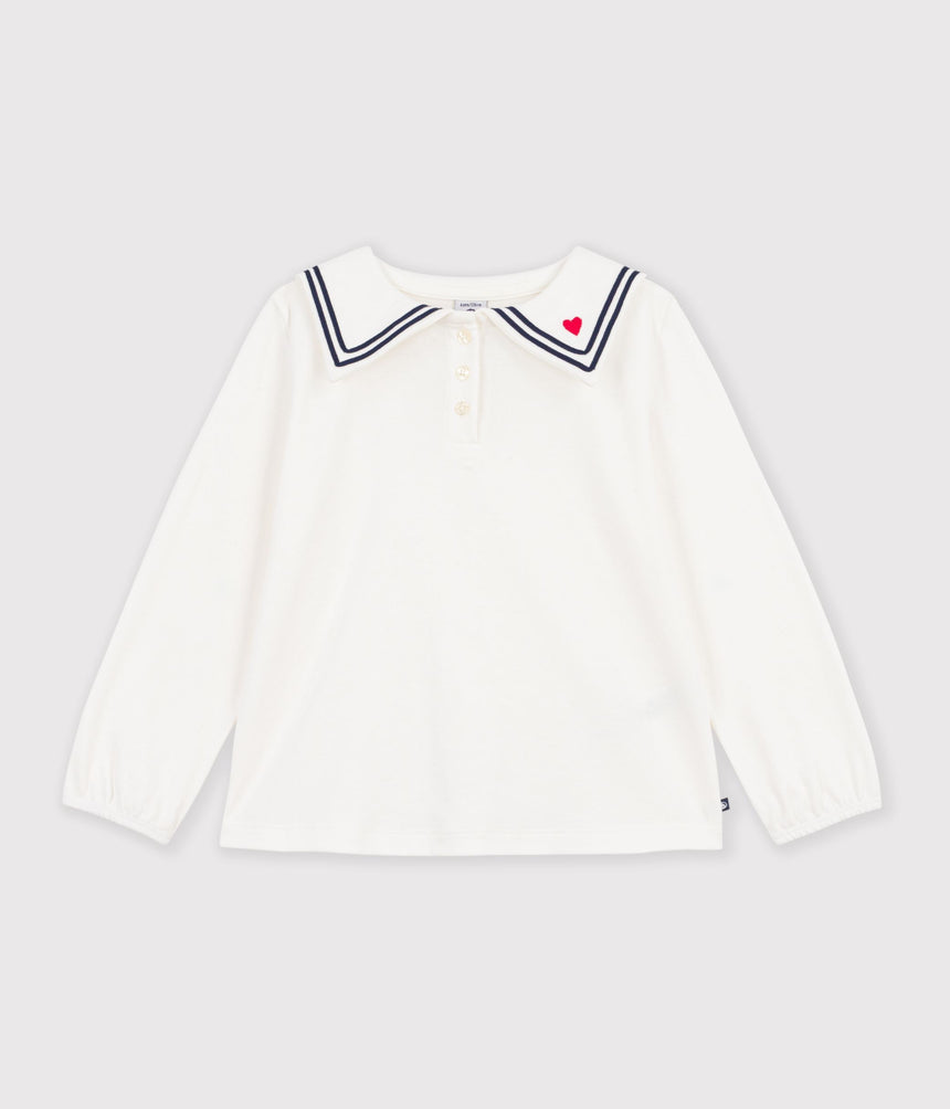 CHILDREN'S LONG-SLEEVED PLAIN COTTON BLOUSE WITH A COLLAR