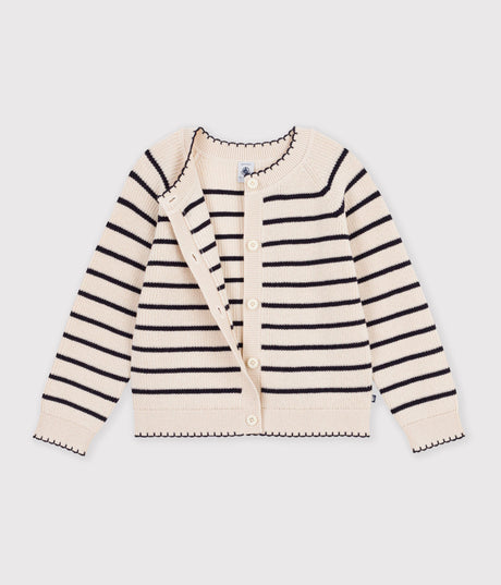 CHILDREN'S STRIPY WOOL AND COTTON CARDIGAN