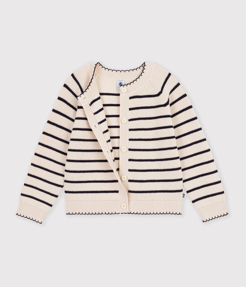 CHILDREN'S STRIPY WOOL AND COTTON CARDIGAN