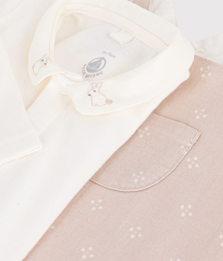 BABIES' DUNGAREES AND BODY SET IN COTTON WITH A PLAIN COLLAR