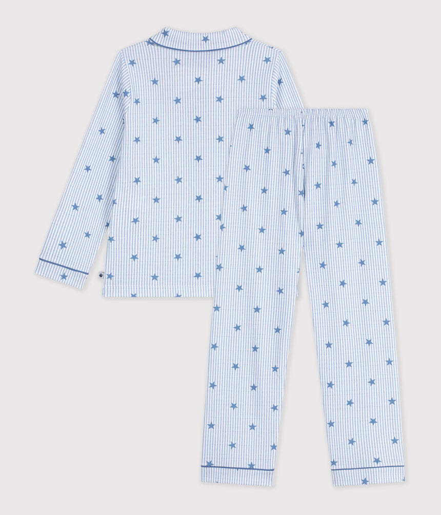 CHILDREN'S BUTTONED STAR PRINTED COTTON PYJAMAS