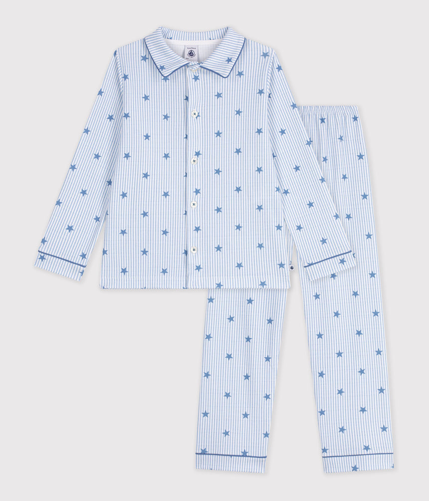 CHILDREN'S BUTTONED STAR PRINTED COTTON PYJAMAS
