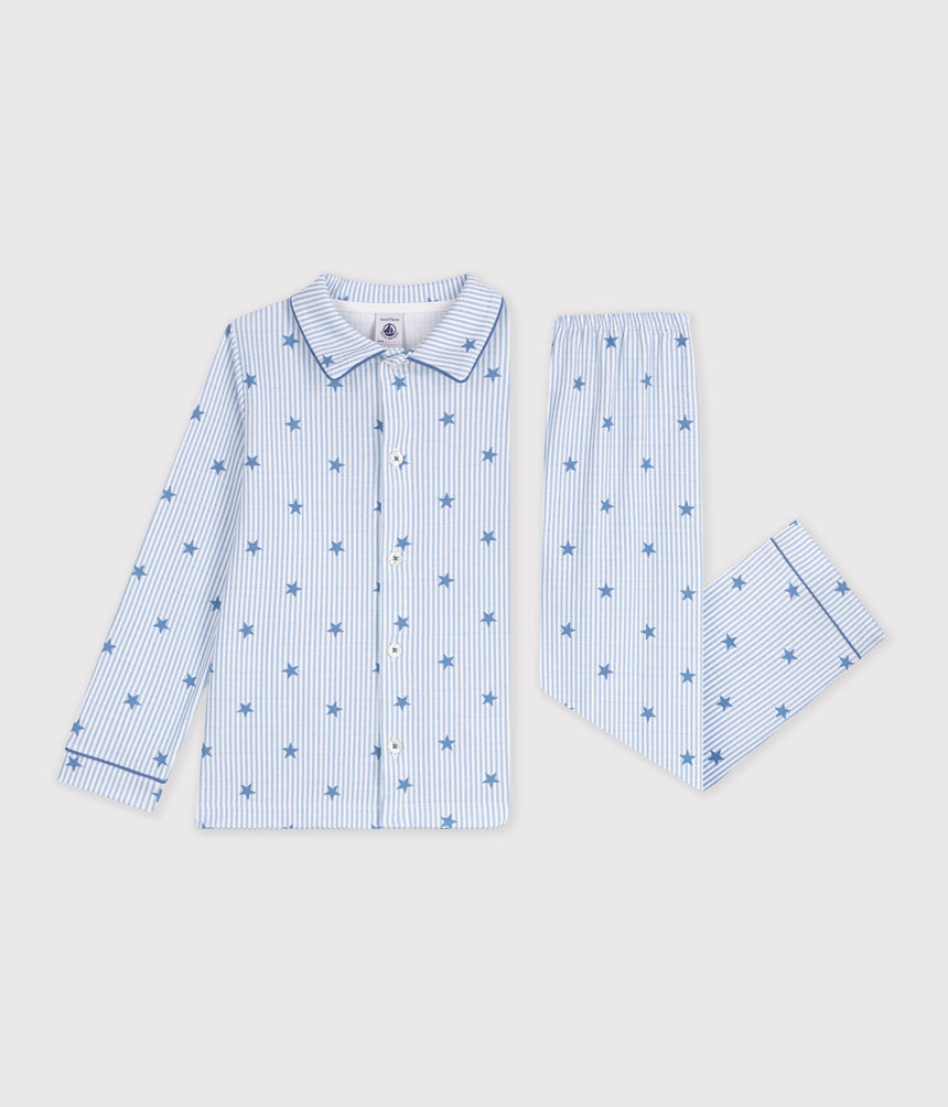 CHILDREN'S BUTTONED STAR PRINTED COTTON PYJAMAS