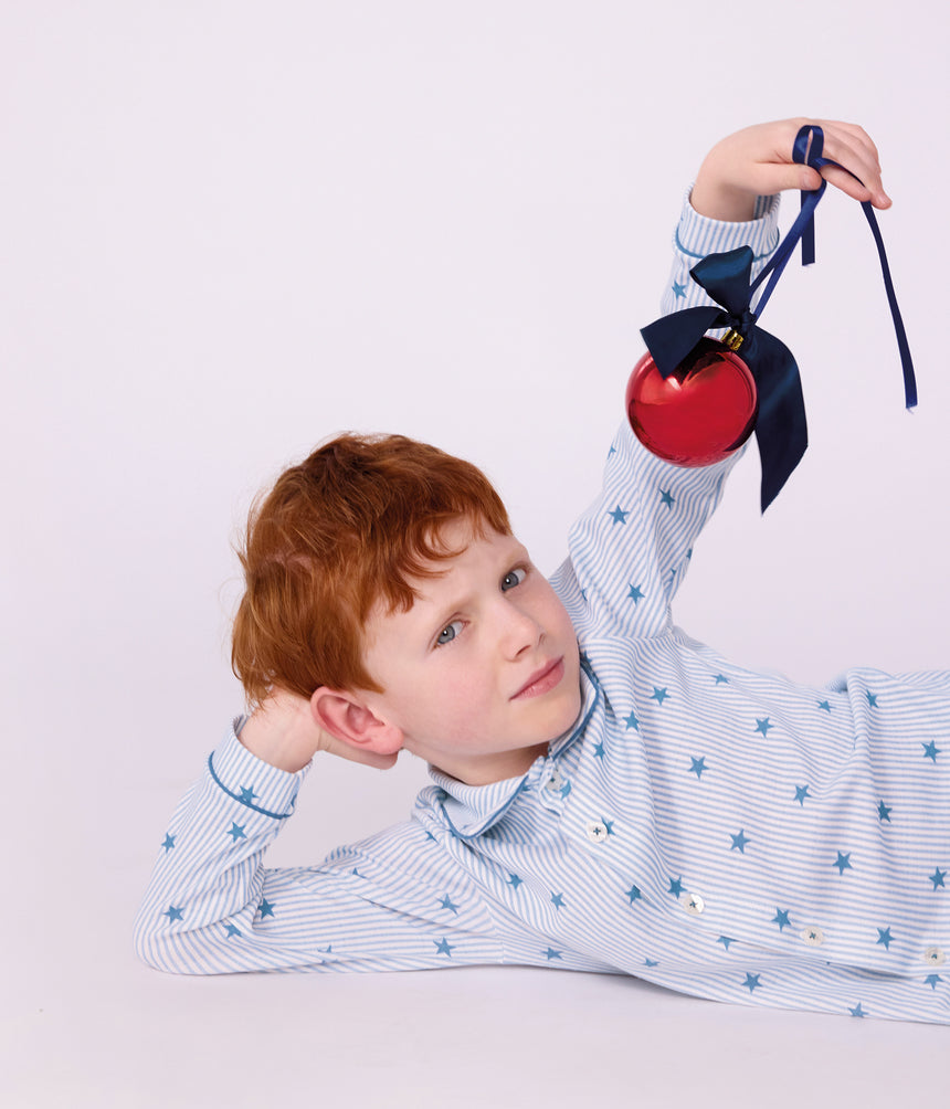 CHILDREN'S BUTTONED STAR PRINTED COTTON PYJAMAS