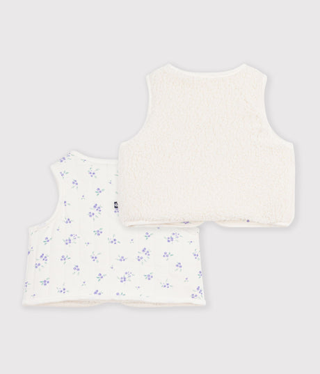 BABIES' SLEEVELESS FLORAL PRINT COTTON AND SHERPA CARDIGAN