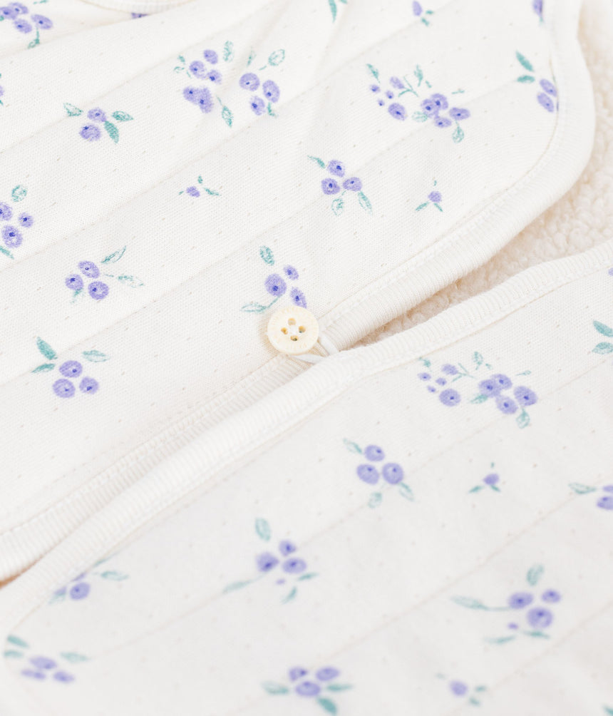 BABIES' SLEEVELESS FLORAL PRINT COTTON AND SHERPA CARDIGAN