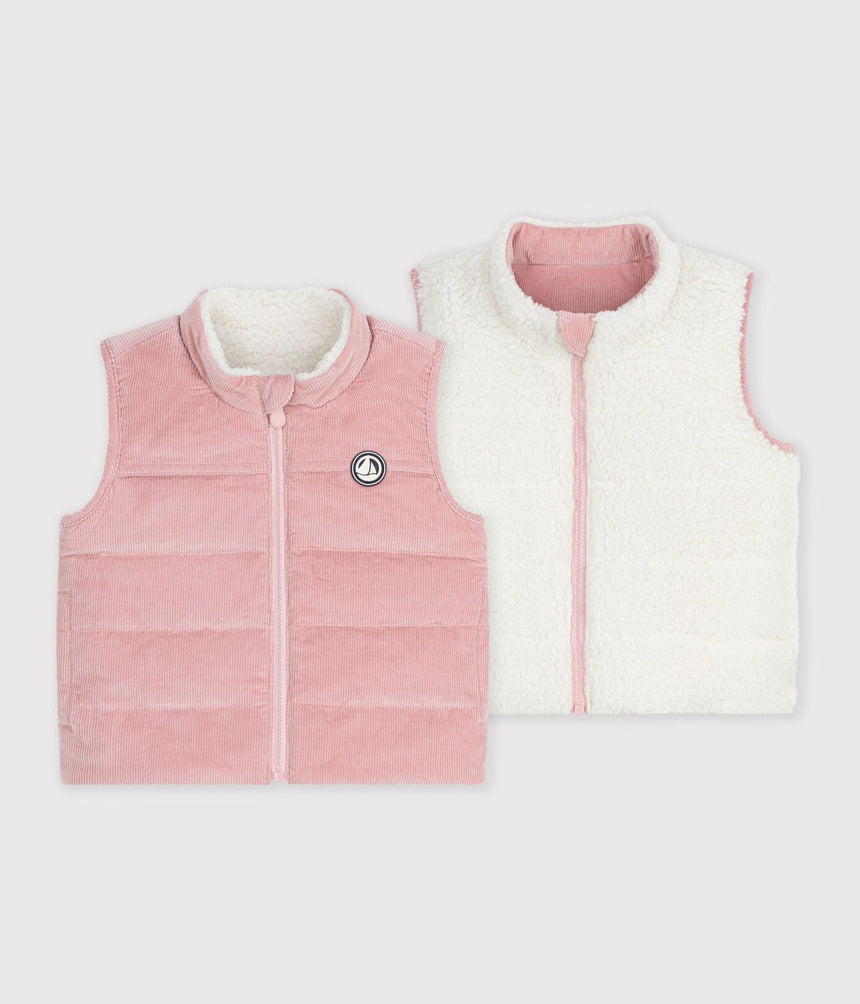 BABIES' SLEEVELESS REVERSIBLE SHERPA VELOUR PUFFER JACKET