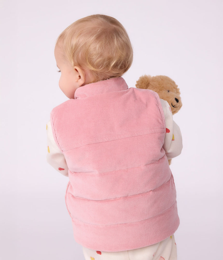 BABIES' SLEEVELESS REVERSIBLE SHERPA VELOUR PUFFER JACKET