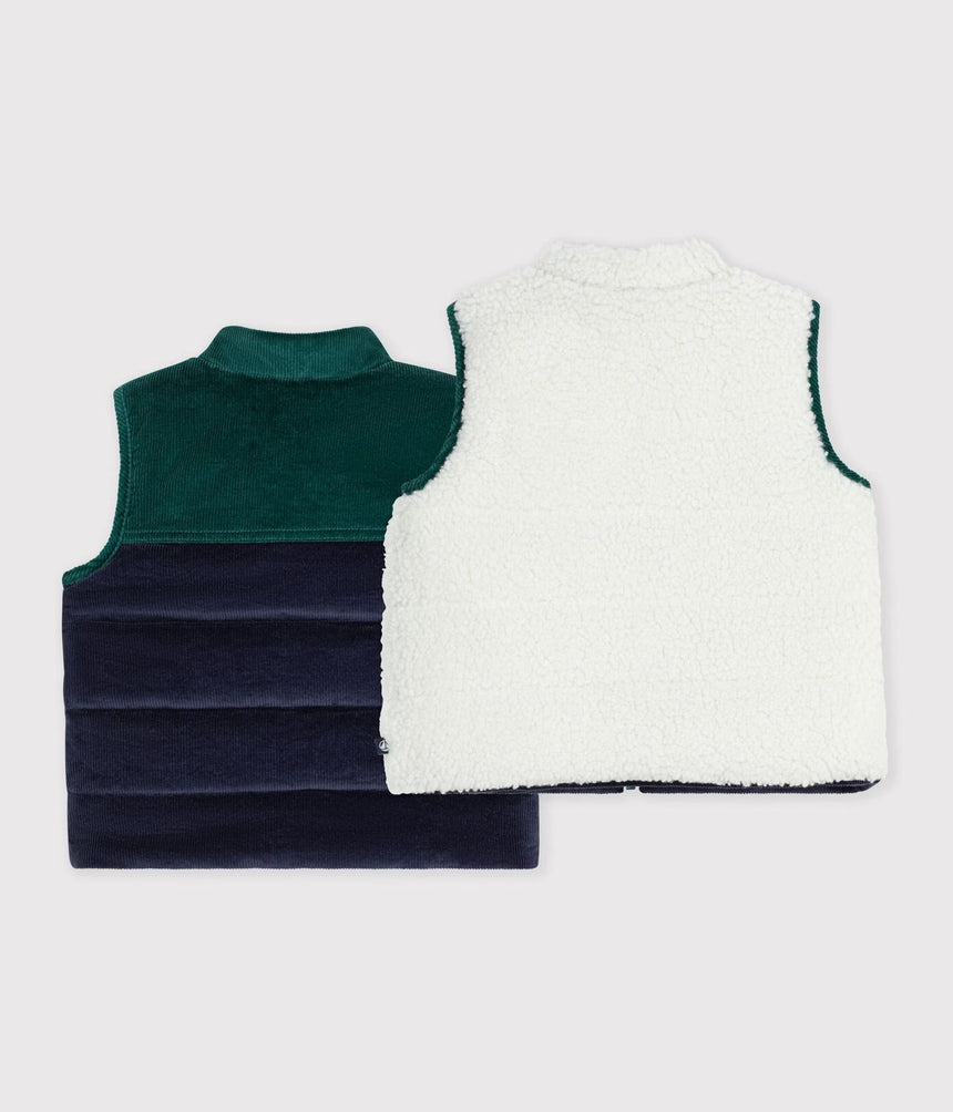 BABIES' SLEEVELESS REVERSIBLE SHERPA VELOUR PUFFER JACKET