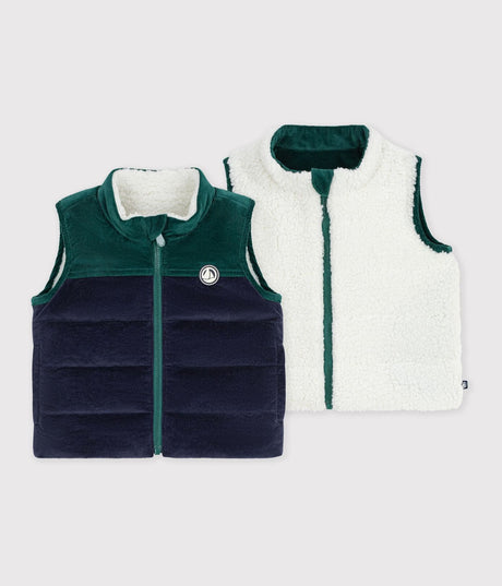 BABIES' SLEEVELESS REVERSIBLE SHERPA VELOUR PUFFER JACKET