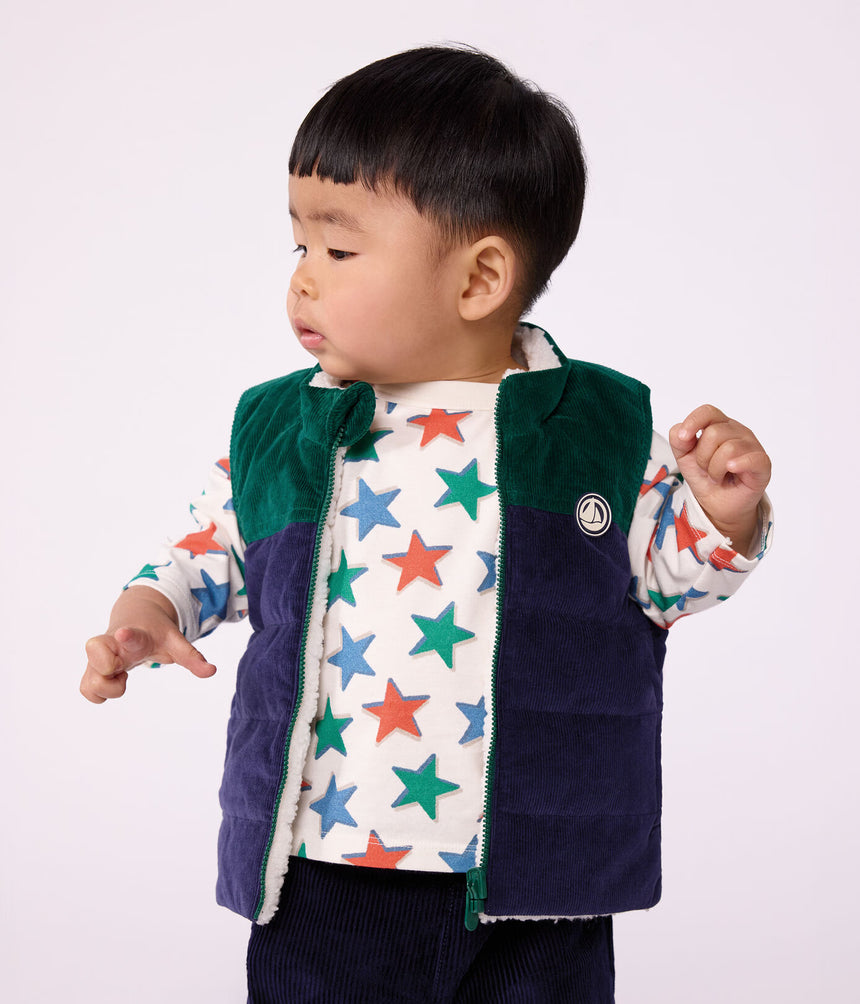 BABIES' SLEEVELESS REVERSIBLE SHERPA VELOUR PUFFER JACKET