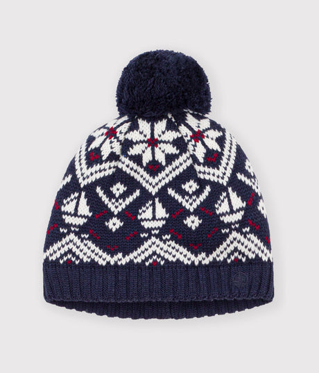 BABIES' WOOL AND COTTON JACQUARD BEANIE WITH A FLEECE LINING