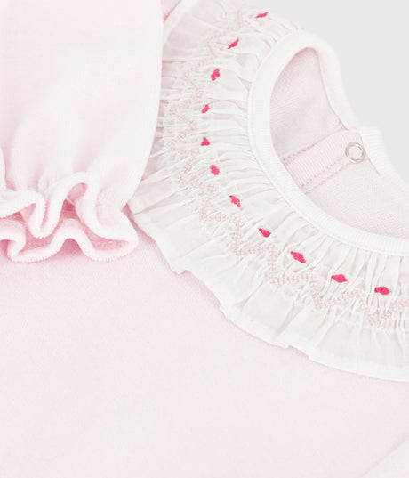 BABIES' PLAIN VELOUR PYJAMA SUIT WITH A RUFF AND A BACK OPENING