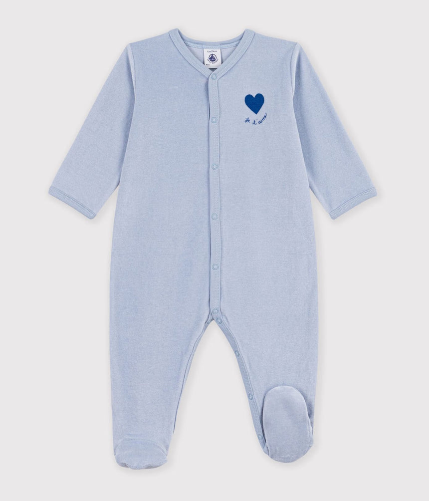 BABIES' PLAIN VELOUR PYJAMA SUIT WITH A PLACED DESIGN