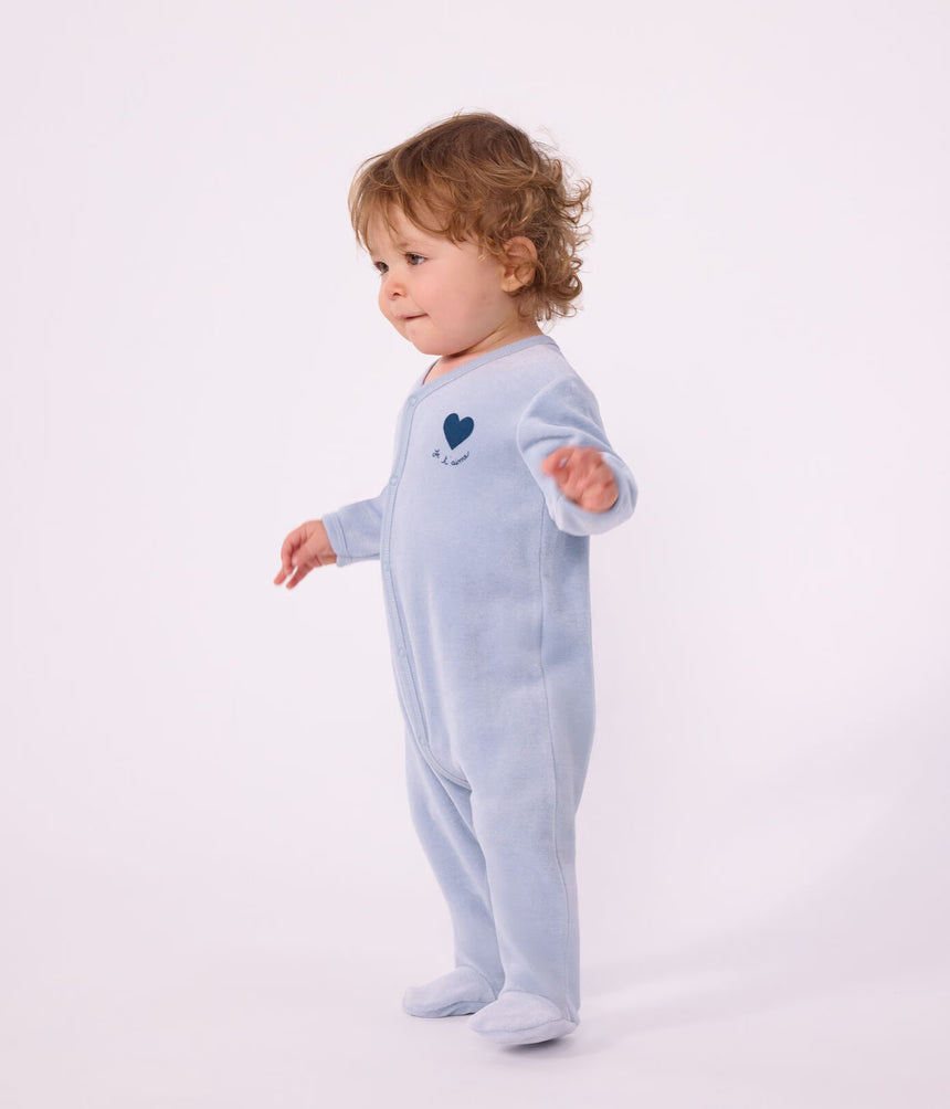 BABIES' PLAIN VELOUR PYJAMA SUIT WITH A PLACED DESIGN