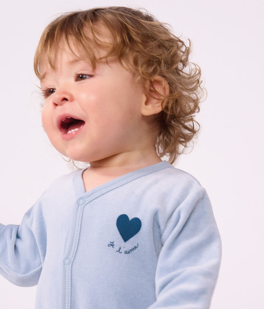 BABIES' PLAIN VELOUR PYJAMA SUIT WITH A PLACED DESIGN
