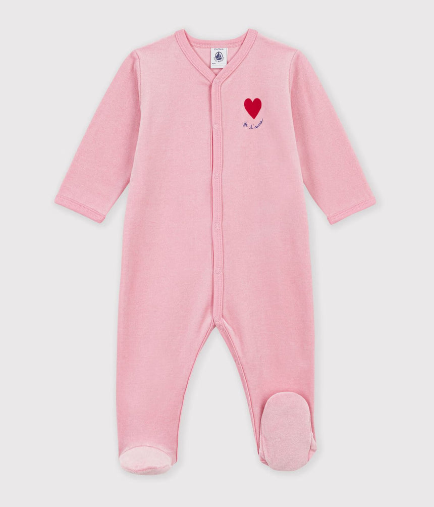 BABIES' PLAIN VELOUR PYJAMA SUIT WITH A PLACED DESIGN