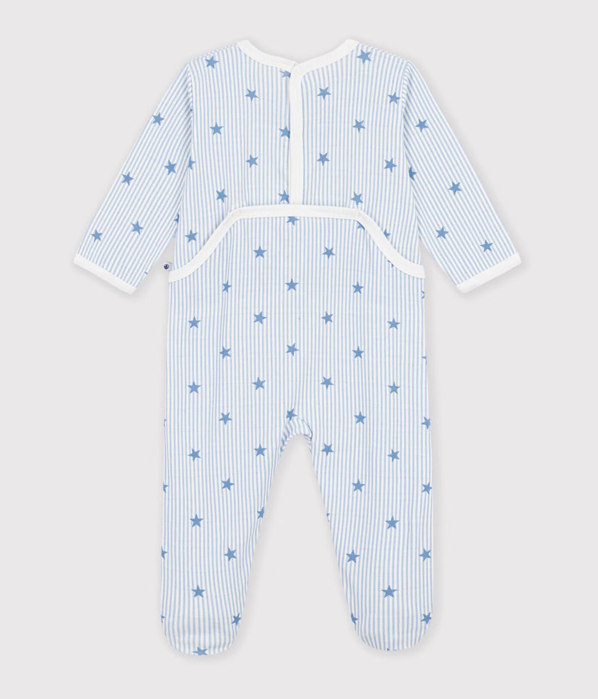 BABIES' STAR-PRINT FLEECE PYJAMA SUIT WITH A BACK OPENING