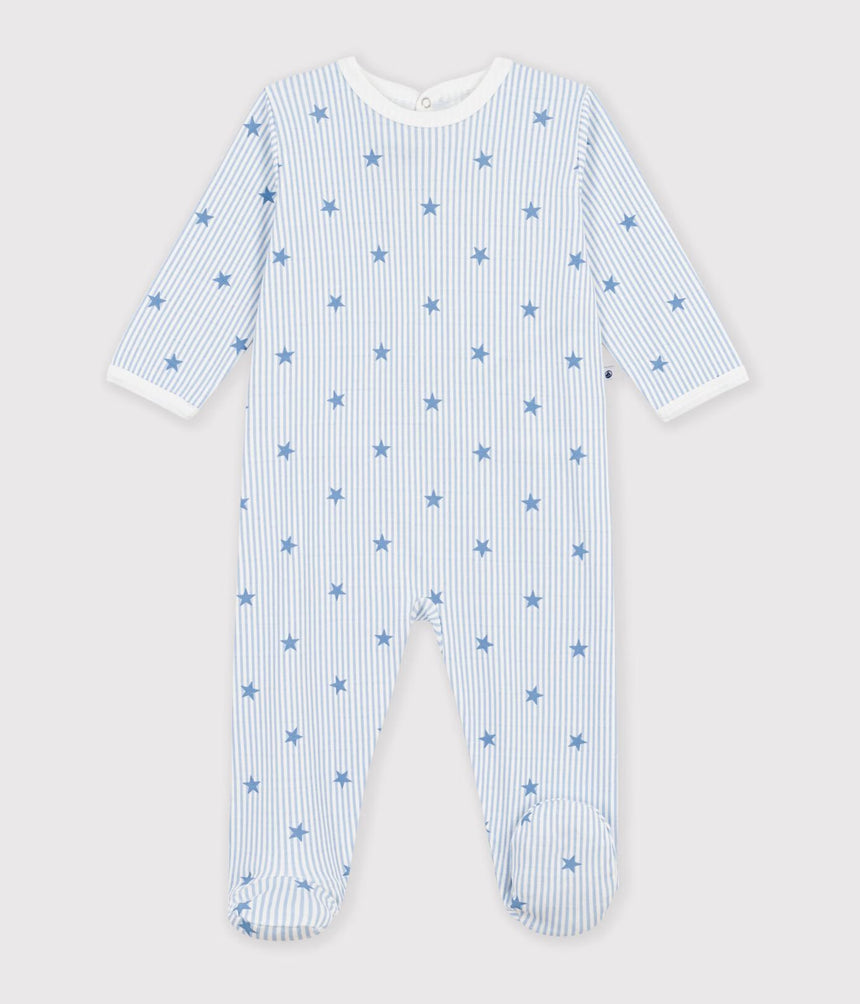 BABIES' STAR-PRINT FLEECE PYJAMA SUIT WITH A BACK OPENING