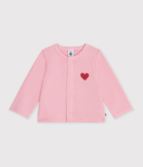 BABIES' PLAIN COTTON CARDIGAN WITH A HEART BADGE