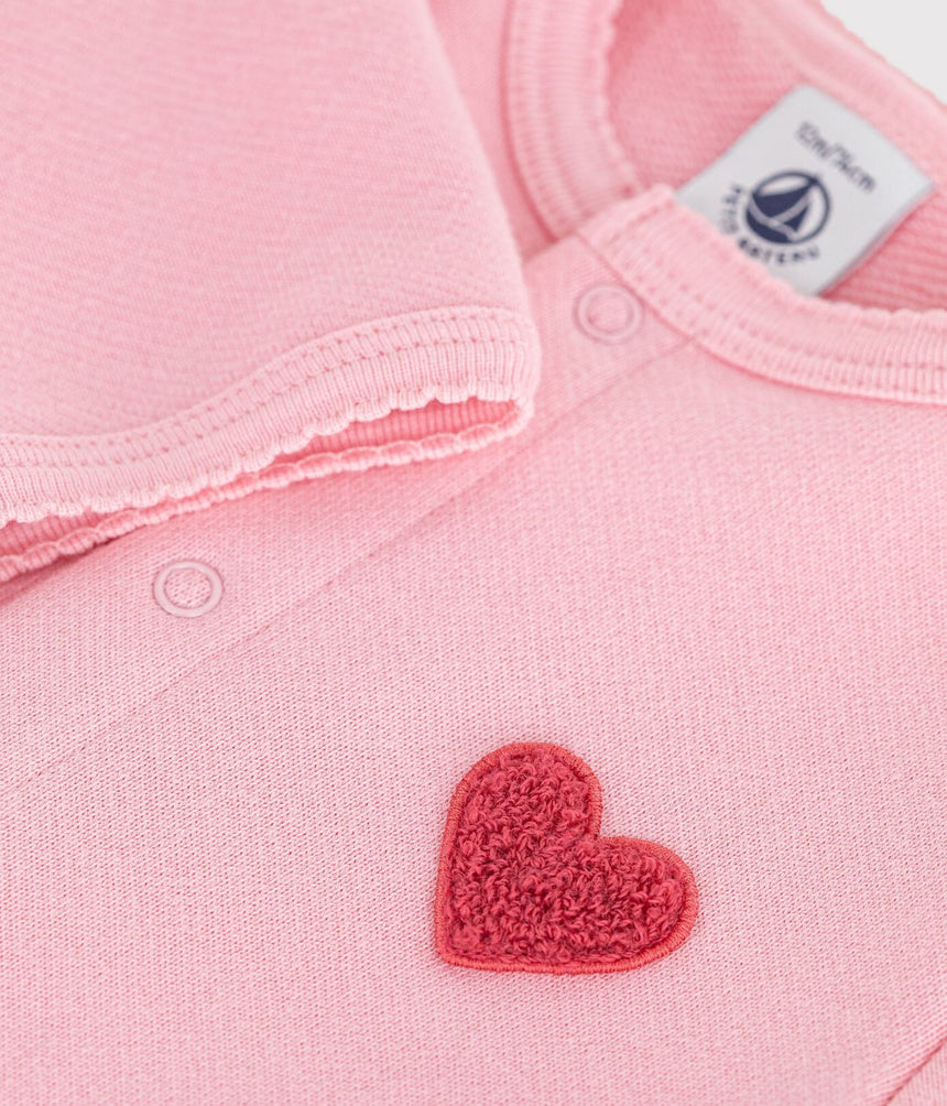 BABIES' PLAIN COTTON CARDIGAN WITH A HEART BADGE